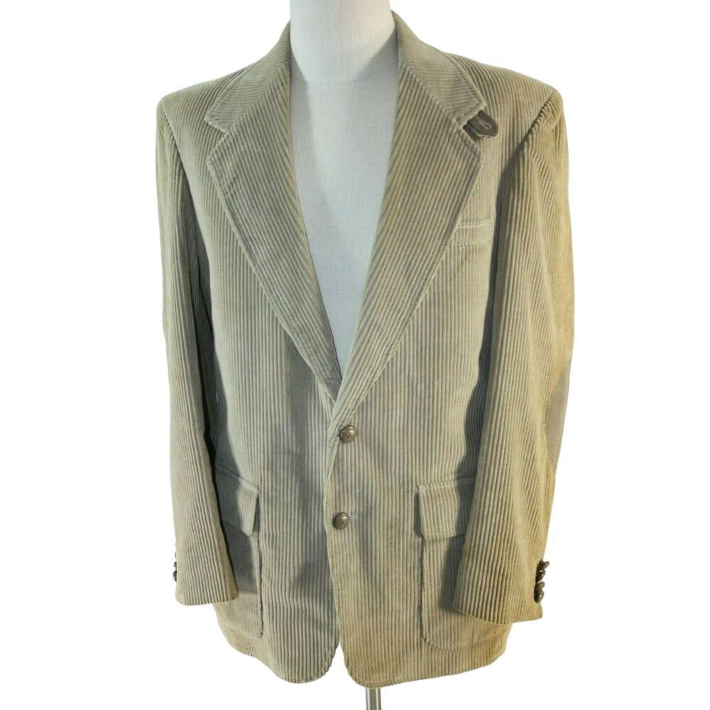 Farah Sport Coat Jacket Men's 40R Tan Beige Corduroy Western Style Vintage
